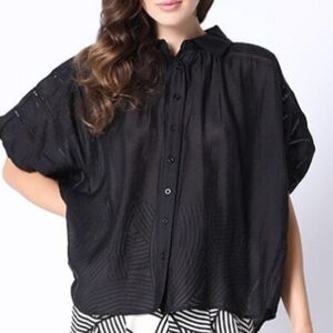 Gracia Elegant Black Sheer Button-Up Blouse Sz S EUC